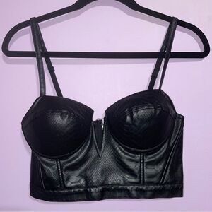 Charlotte Russe Black Faux Leather Bustier Top Women Size S Goth Babydoll Snake
